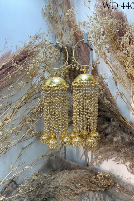 Gulrukh Kaleera with pearl chains and gold jhumka detailing