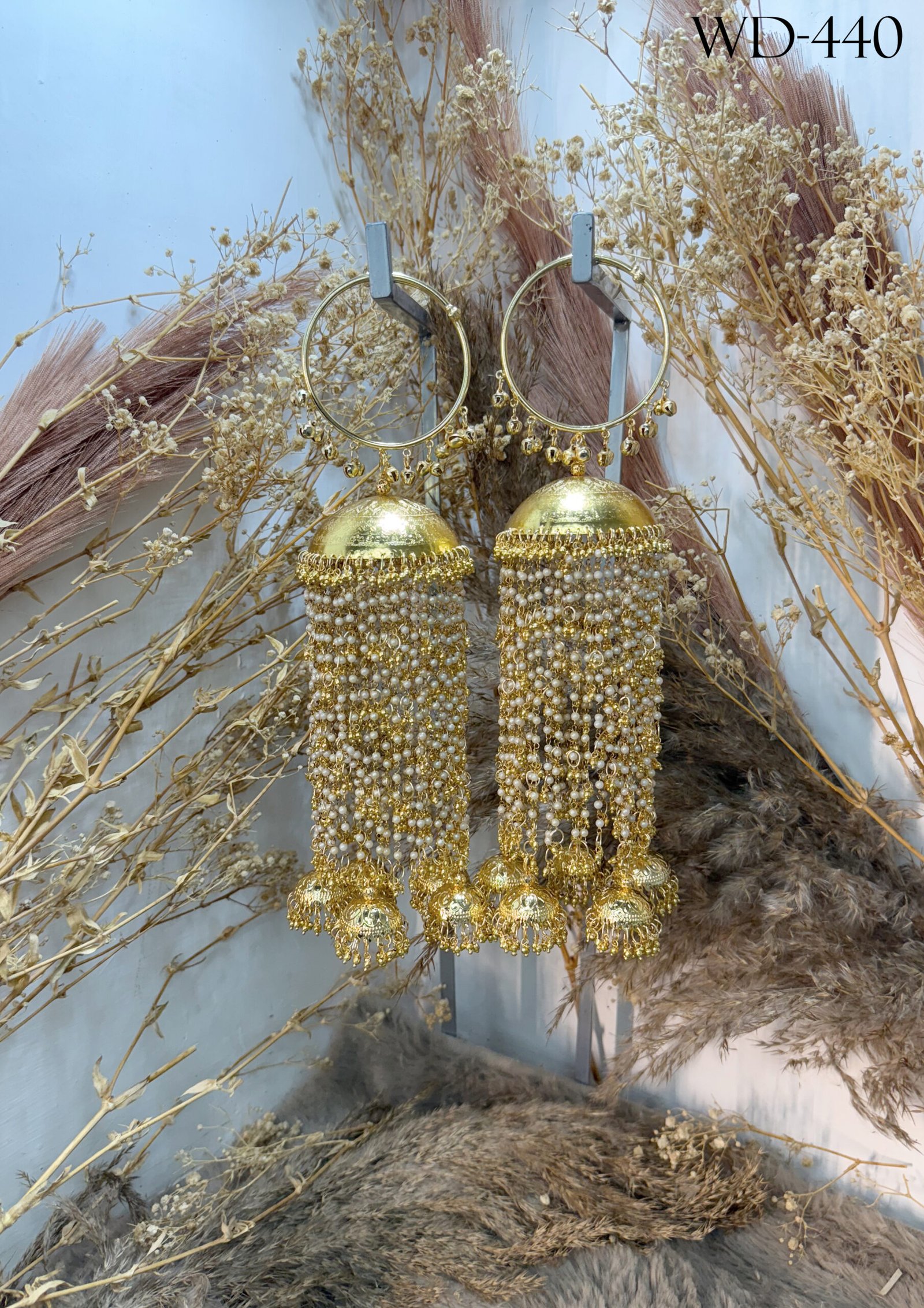 Gulrukh Kaleera Gulrukh Kaleera with pearl chains and gold jhumka detailing